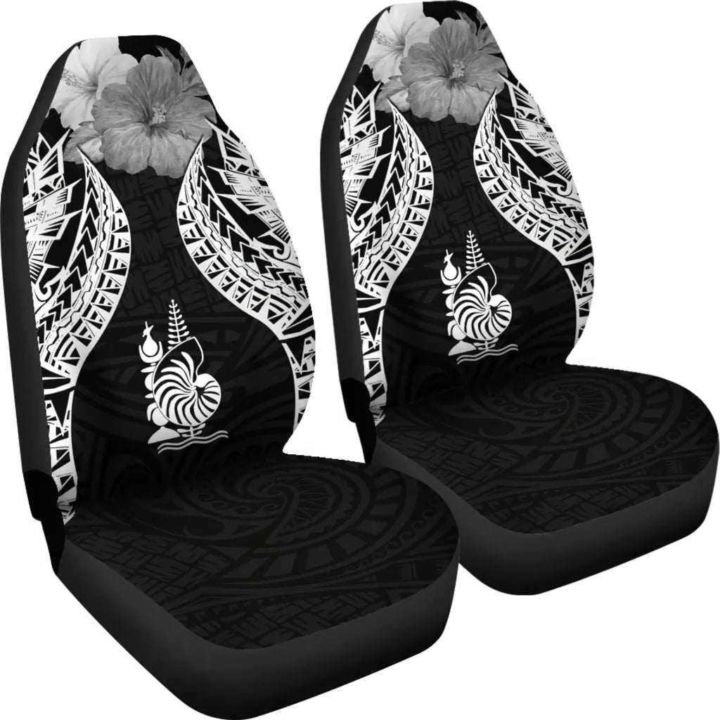 New Caledonia Polynesian Car Seat Covers Pride Seal And Hibiscus Black