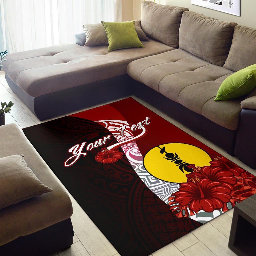 New Caledonia Polynesian Custom Personalised Area Rug - Coat Of Arm With Hibiscus