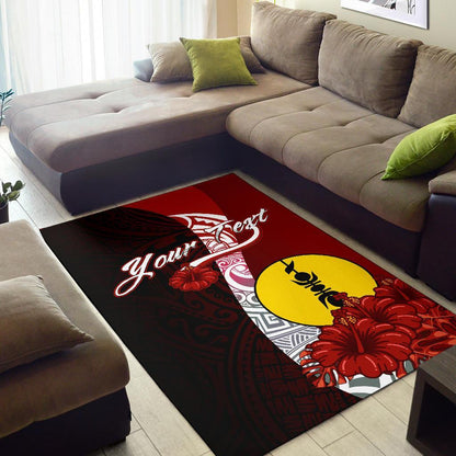 New Caledonia Polynesian Custom Personalised Area Rug - Coat Of Arm With Hibiscus
