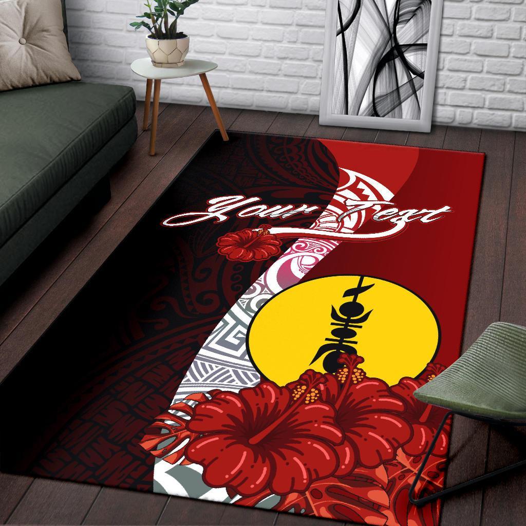 New Caledonia Polynesian Custom Personalised Area Rug - Coat Of Arm With Hibiscus