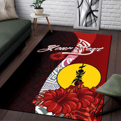 New Caledonia Polynesian Custom Personalised Area Rug - Coat Of Arm With Hibiscus