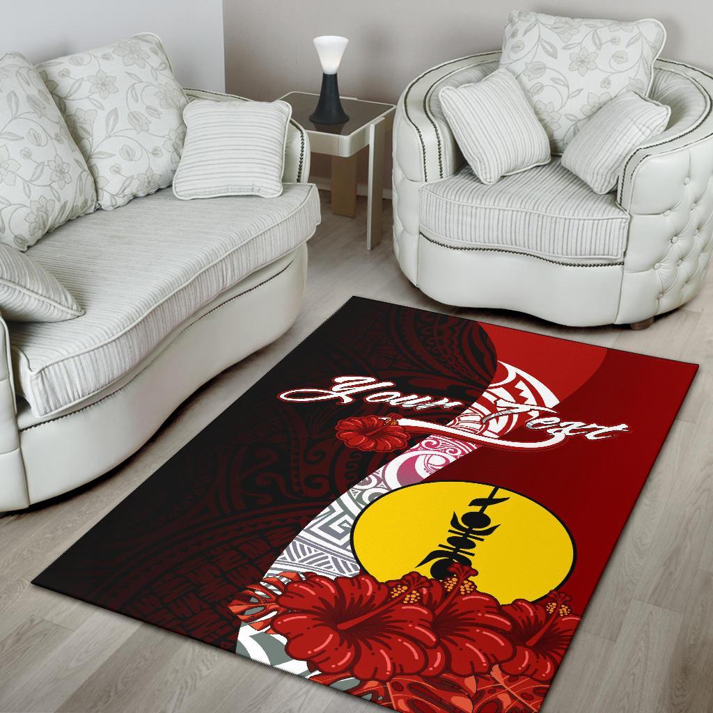 New Caledonia Polynesian Custom Personalised Area Rug - Coat Of Arm With Hibiscus