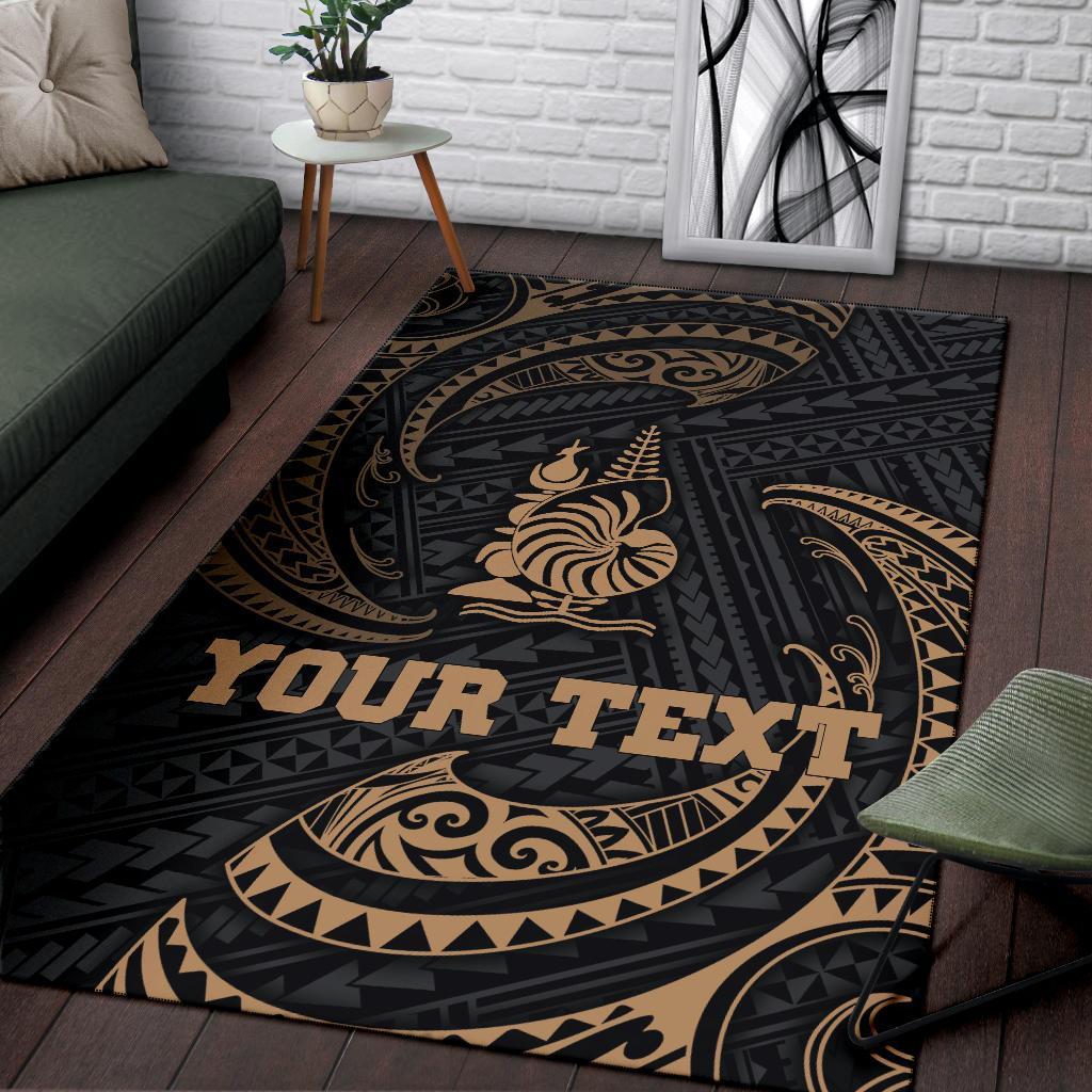 New Caledonia Polynesian Custom Personalised Area Rug - Gold Tribal Wave