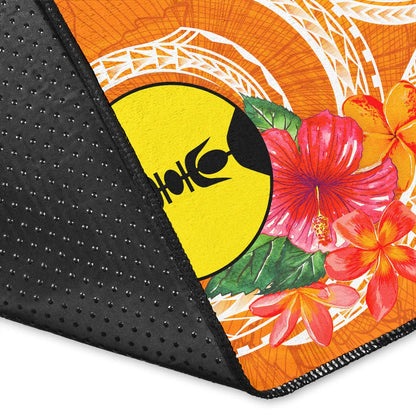 New Caledonia Polynesian Custom Personalised Area Rug - Orange Floral With Seal