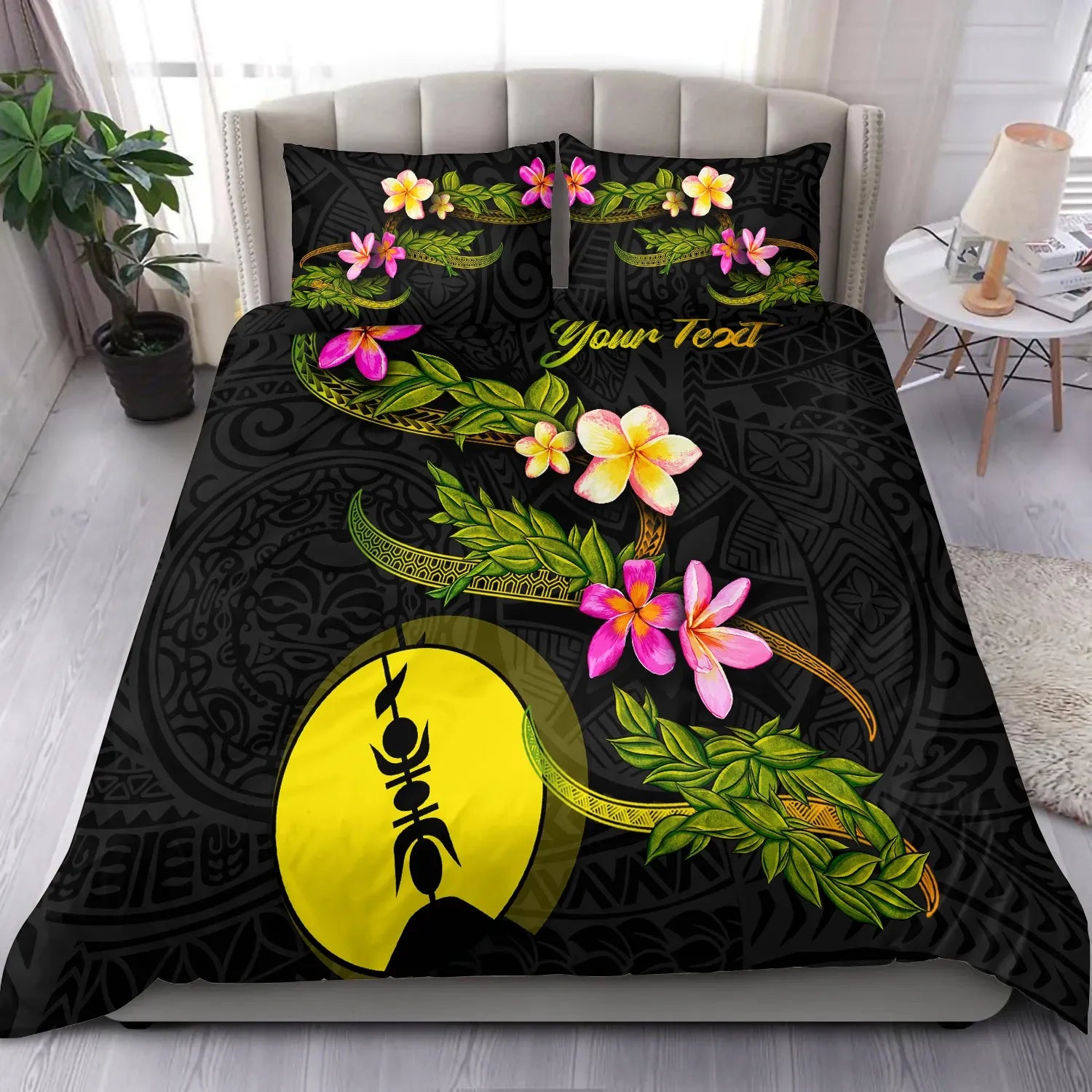 New Caledonia Polynesian Custom Personalised Bedding Set - Plumeria Tribal