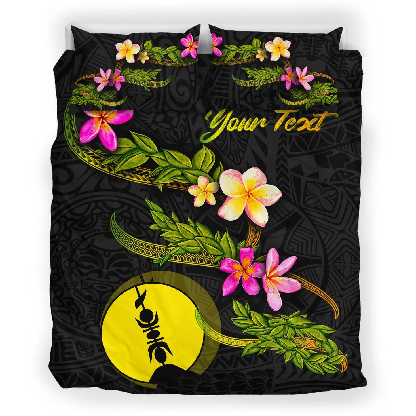 New Caledonia Polynesian Custom Personalised Bedding Set - Plumeria Tribal