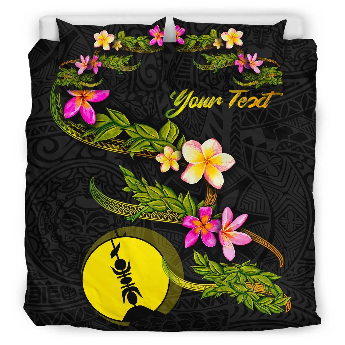 New Caledonia Polynesian Custom Personalised Bedding Set - Plumeria Tribal