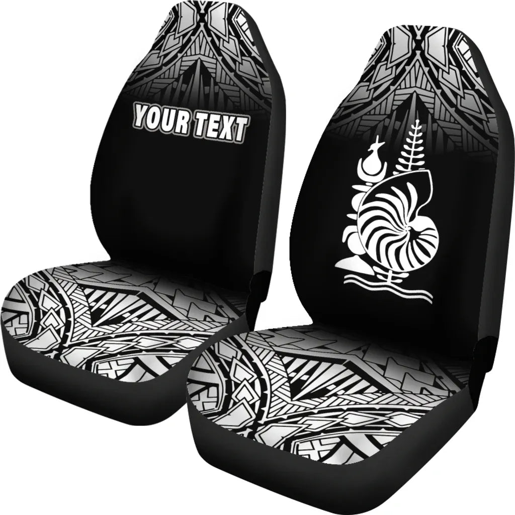 New Caledonia Custom Personalised Car Seat Covers - New Caledonia Coat Of Arms Polynesian Tattoo Fog Black