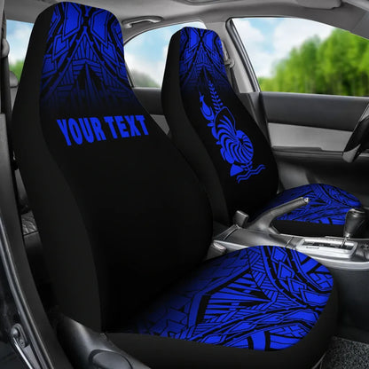 New Caledonia Custom Personalised Car Seat Covers - New Caledonia Coat Of Arms Polynesian Tattoo Fog Blue