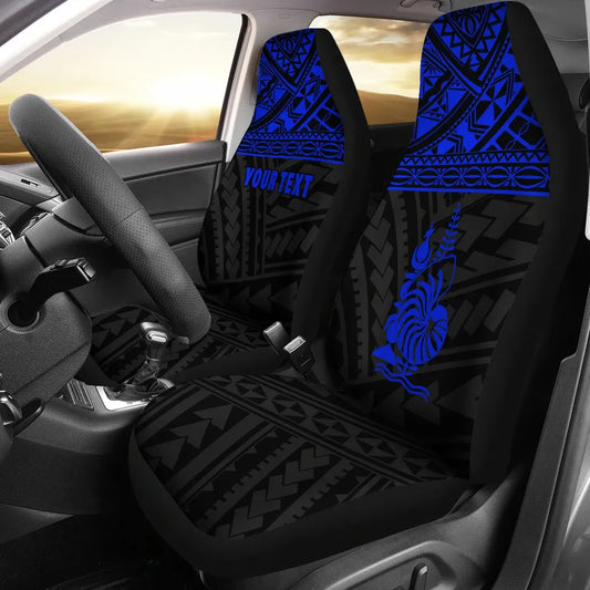 New Caledonia Custom Personalised Car Seat Covers - New Caledonia Blue Coat Of Arms Polynesian Tattoo