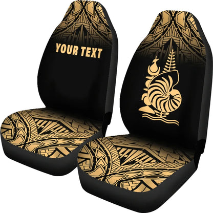 New Caledonia Custom Personalised Car Seat Covers - New Caledonia Coat Of Arms Polynesian Fog Gold