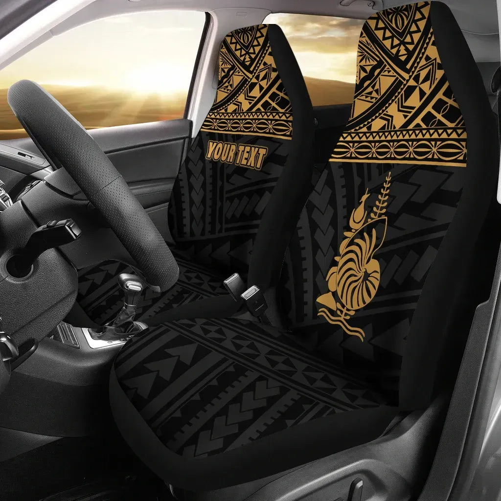 New Caledonia Custom Personalised Car Seat Covers - New Caledonia Gold Coat Of Arms Polynesian Tattoo