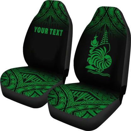 New Caledonia Custom Personalised Car Seat Covers - New Caledonia Coat Of Arms Polynesian Tattoo Fog Green