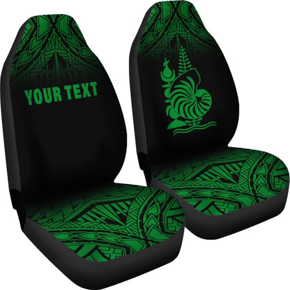 New Caledonia Custom Personalised Car Seat Covers - New Caledonia Coat Of Arms Polynesian Tattoo Fog Green