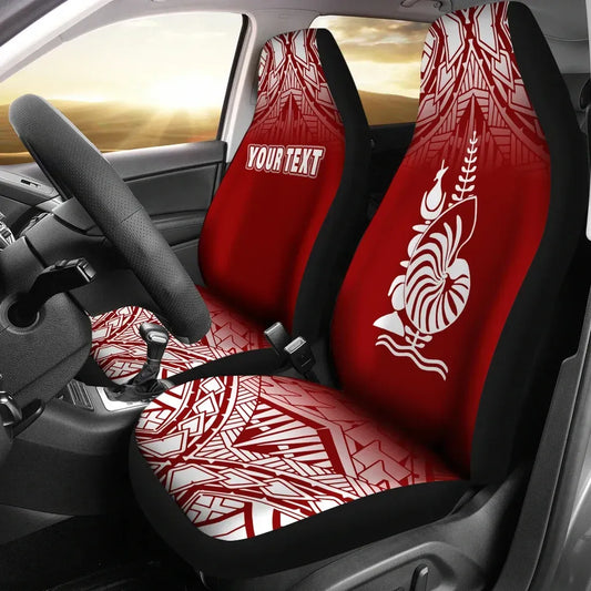 New Caledonia Custom Personalised Car Seat Covers - New Caledonia Coat Of Arms Polynesian Tattoo Fog Red