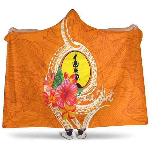 New Caledonia Polynesian Custom Personalised Hooded Blanket - Orange Floral With Seal