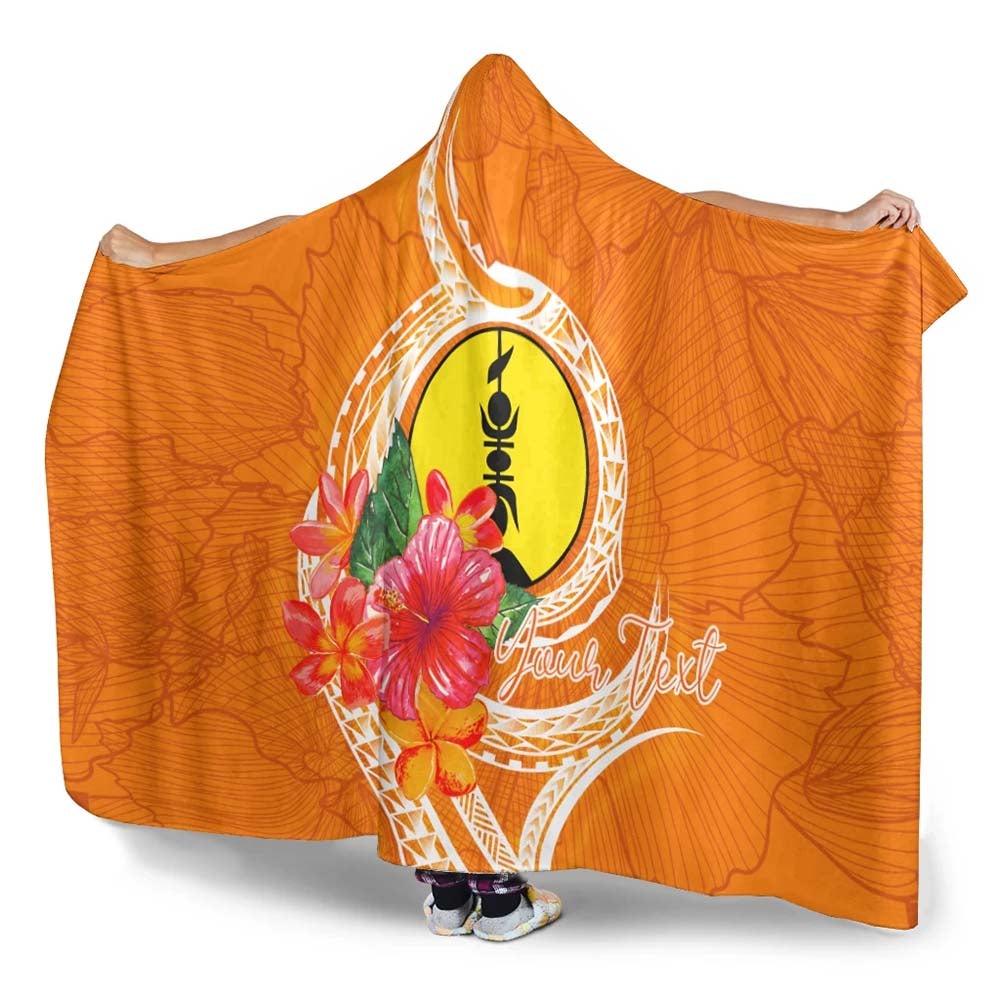 New Caledonia Polynesian Custom Personalised Hooded Blanket - Orange Floral With Seal