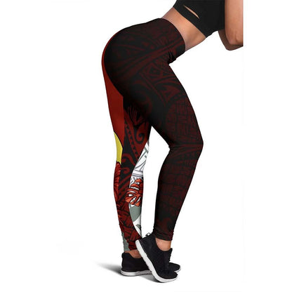 New Caledonia Polynesian Custom Personalised Legging  - Coat Of Arm With Hibiscus