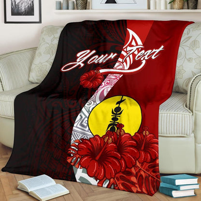 New Caledonia Polynesian Custom Personalised Premium Blanket - Coat Of Arm With Hibiscus