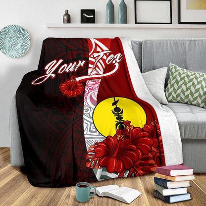 New Caledonia Polynesian Custom Personalised Premium Blanket - Coat Of Arm With Hibiscus