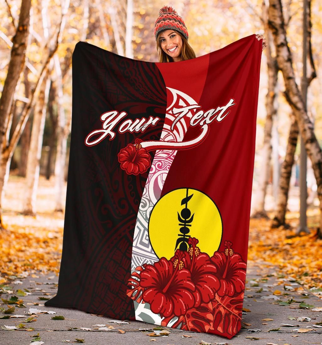 New Caledonia Polynesian Custom Personalised Premium Blanket - Coat Of Arm With Hibiscus