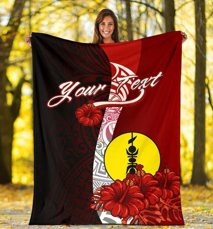 New Caledonia Polynesian Custom Personalised Premium Blanket - Coat Of Arm With Hibiscus