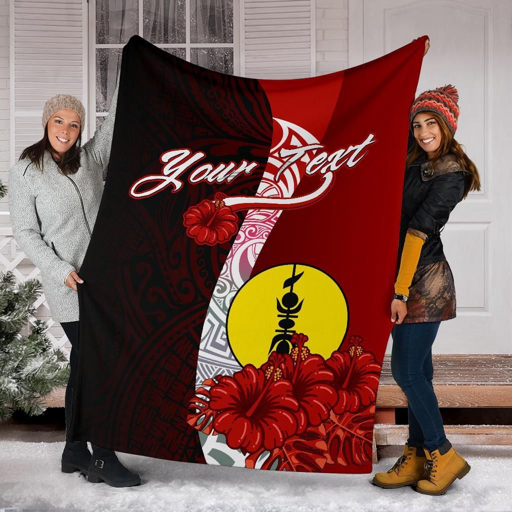 New Caledonia Polynesian Custom Personalised Premium Blanket - Coat Of Arm With Hibiscus