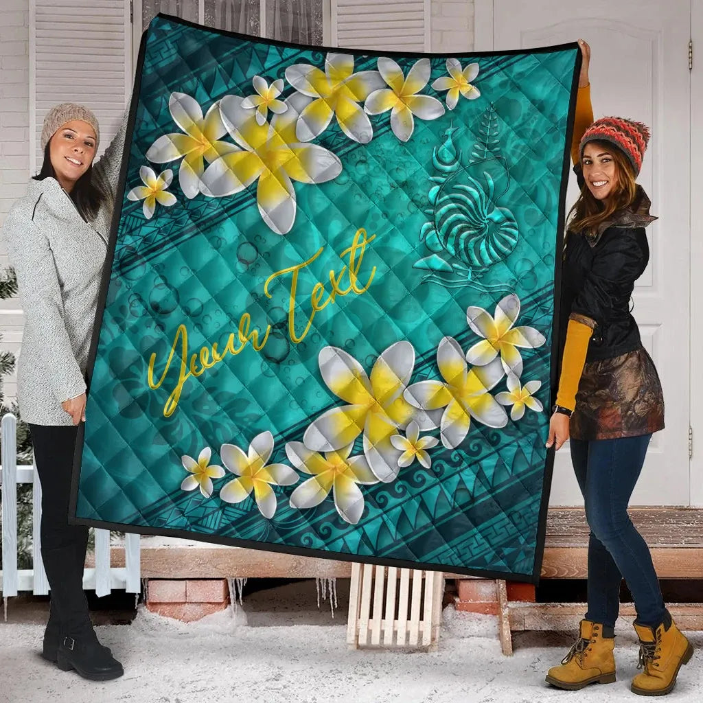 New Caledonia Polynesian Custom Personalised Quilt - Plumeria With Blue Ocean