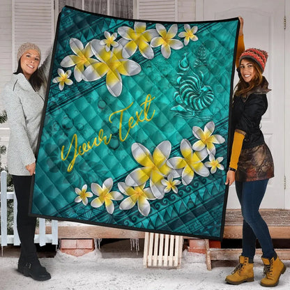 New Caledonia Polynesian Custom Personalised Quilt - Plumeria With Blue Ocean