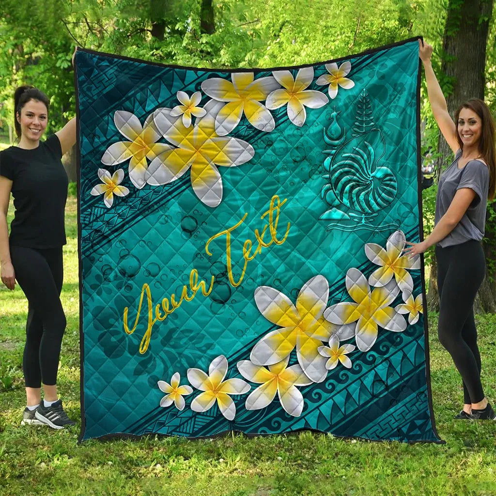 New Caledonia Polynesian Custom Personalised Quilt - Plumeria With Blue Ocean