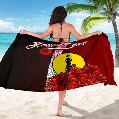New Caledonia Polynesian Custom Personalised Sarong - Coat Of Arm With Hibiscus