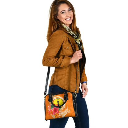 New Caledonia Polynesian Custom Personalised Shoulder Handbag - Orange Floral With Seal