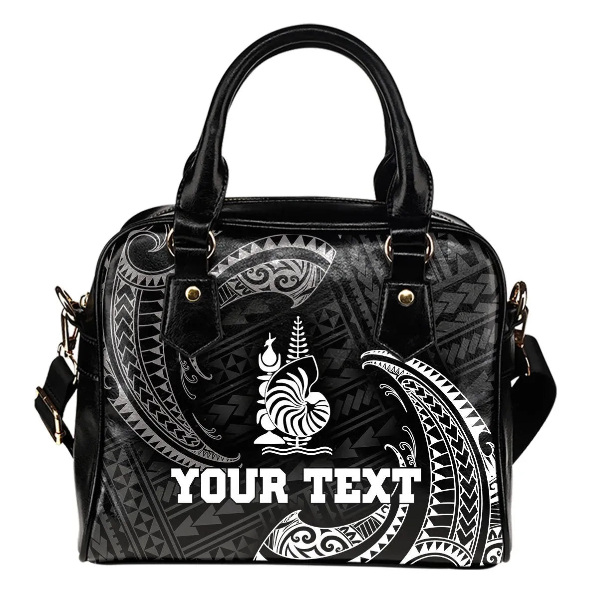 New Caledonia Polynesian Custom Personalised Shoulder Handbag - White Tribal Wave