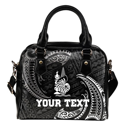 New Caledonia Polynesian Custom Personalised Shoulder Handbag - White Tribal Wave