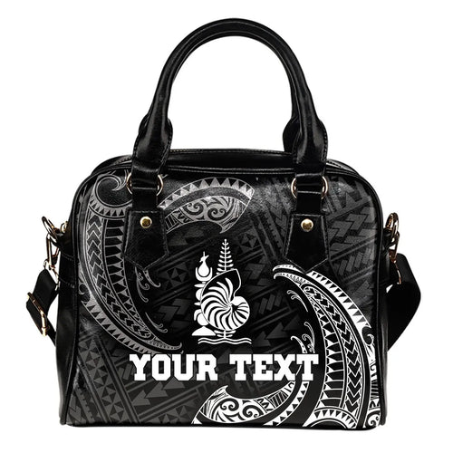 New Caledonia Polynesian Custom Personalised Shoulder Handbag - White Tribal Wave