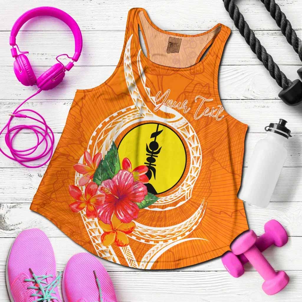 New Caledonia Polynesian Custom Personalised Women Racerback Tank - Orange Floral With Seal