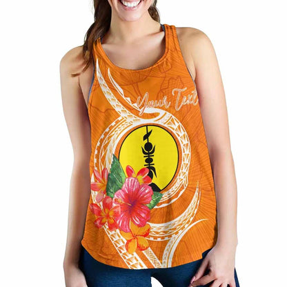 New Caledonia Polynesian Custom Personalised Women Racerback Tank - Orange Floral With Seal