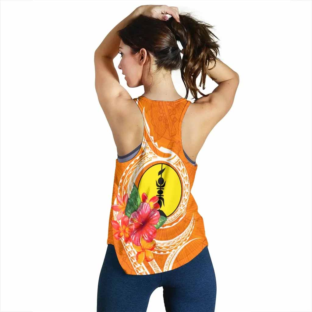 New Caledonia Polynesian Custom Personalised Women Racerback Tank - Orange Floral With Seal