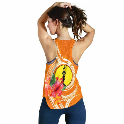 New Caledonia Polynesian Custom Personalised Women Racerback Tank - Orange Floral With Seal
