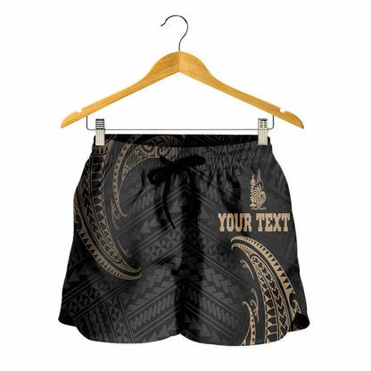New Caledonia Polynesian Custom Personalised Women Shorts - Gold Tribal Wave