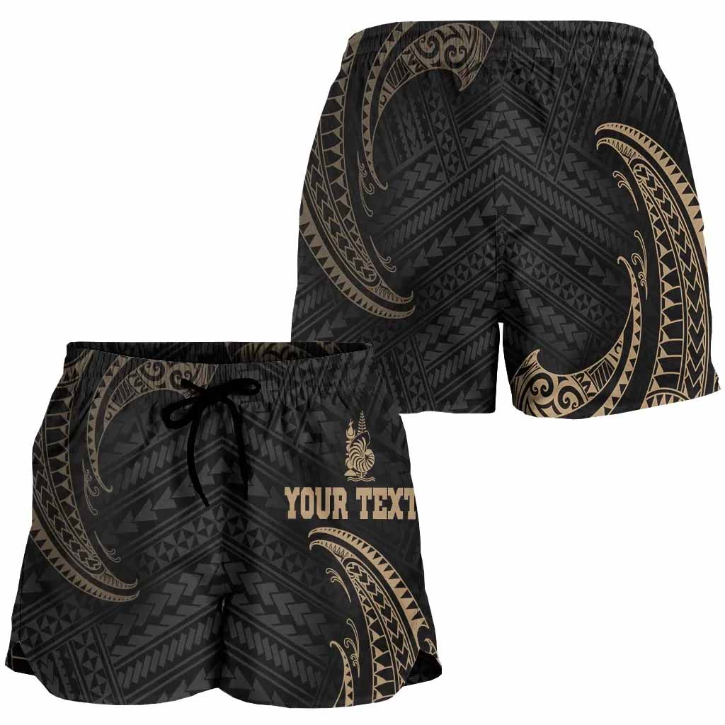 New Caledonia Polynesian Custom Personalised Women Shorts - Gold Tribal Wave