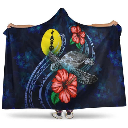 New Caledonia Polynesian Hooded Blanket - Blue Turtle Hibiscus