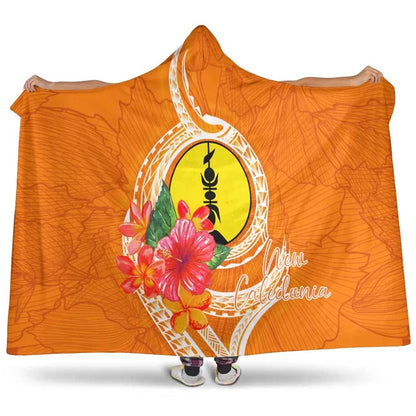 New Caledonia Polynesian Hooded Blanket - Orange Floral With Seal