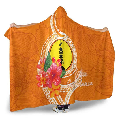 New Caledonia Polynesian Hooded Blanket - Orange Floral With Seal