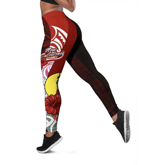 New Caledonia Polynesian Legging  - Coat Of Arm With Hibiscus