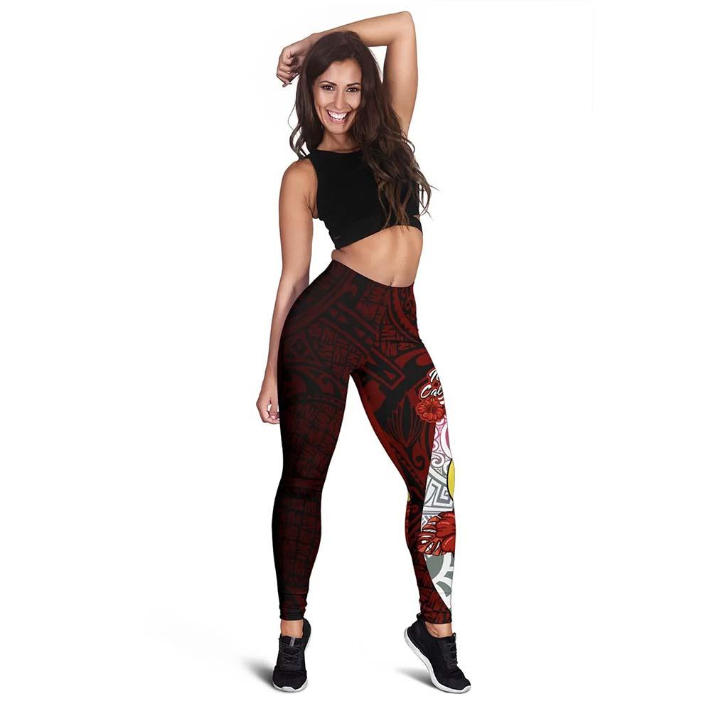 New Caledonia Polynesian Legging  - Coat Of Arm With Hibiscus