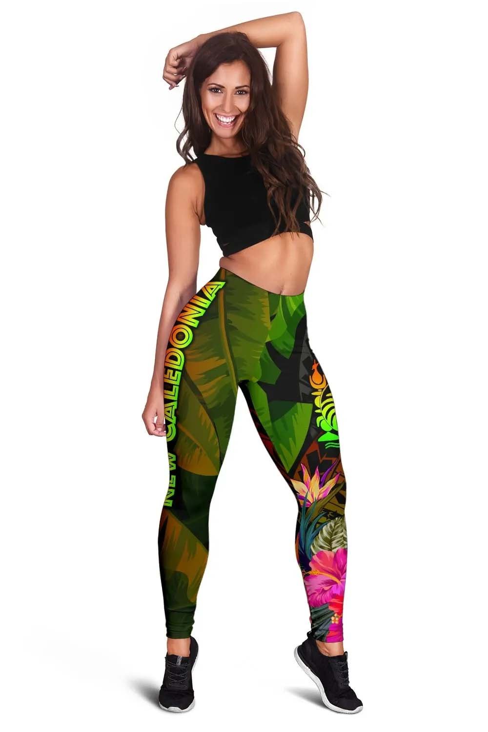 New Caledonia Polynesian Legging- Hibiscus and Banana Leaves