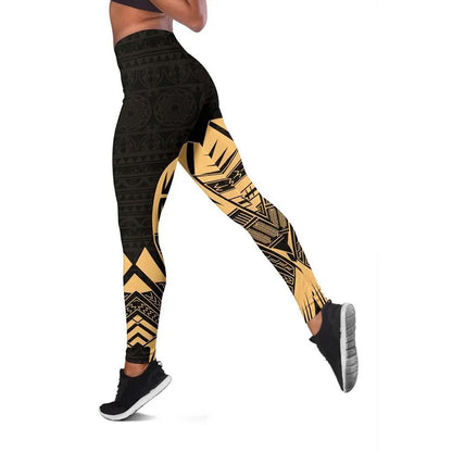 New Caledonia Polynesian Legging - Polynesian Tattoo Gold Version