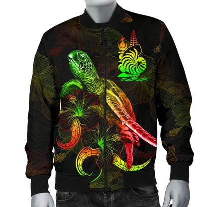 New Caledonia Polynesian Bomber Jacket - Turtle With Blooming Hibiscus Reggae