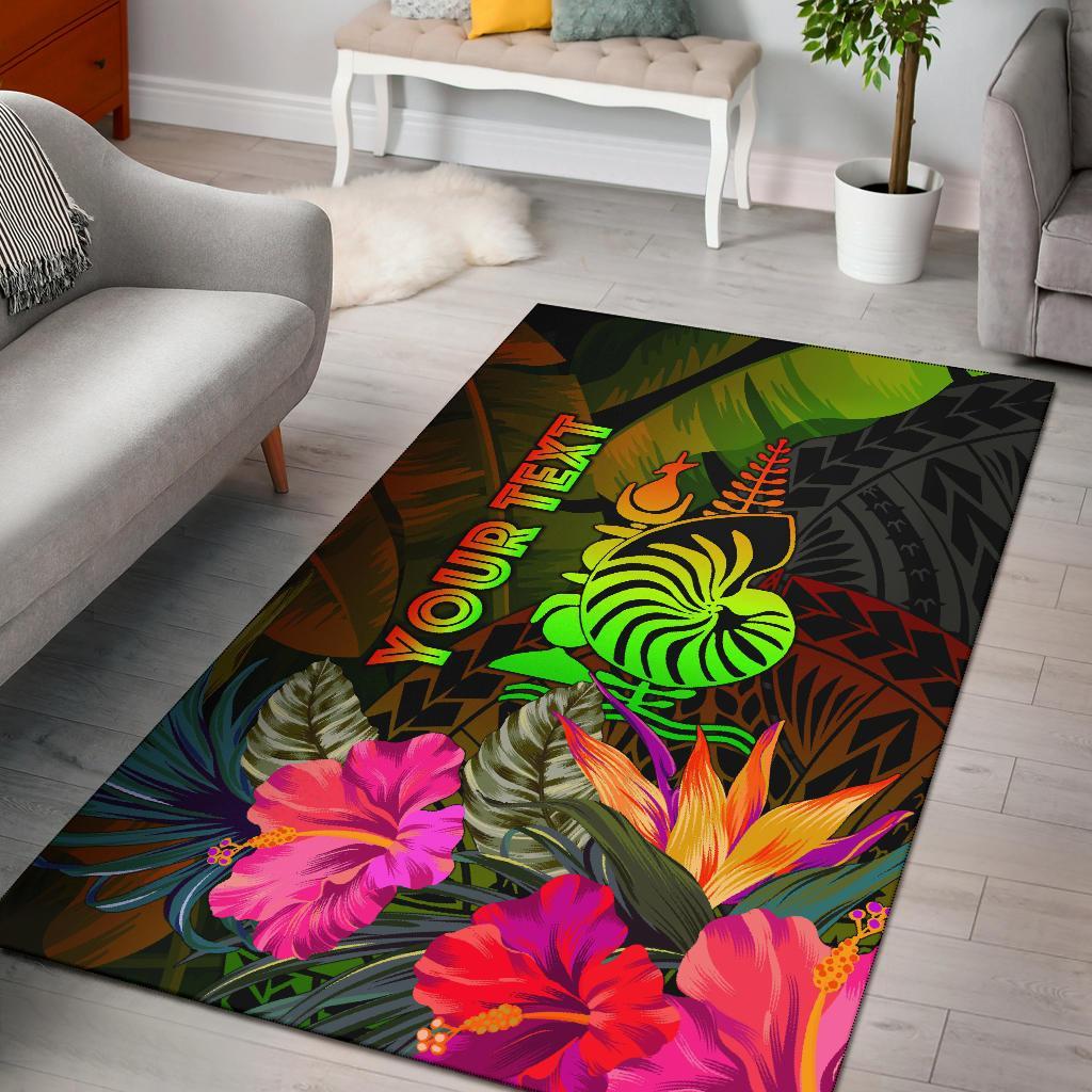 New Caledonia Polynesian Personalised Area Rug - Hibiscus and Banana Leaves